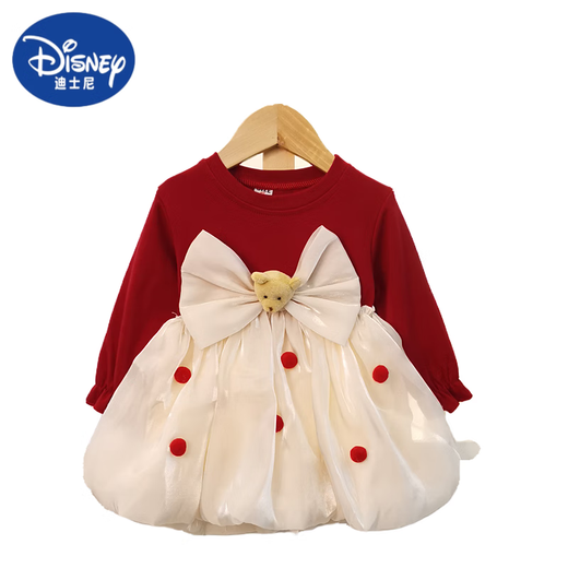 Disney (Disney) Herbst und Winter Baby einjähriges Kleid-Prinzessin Rock plus Samtmädchen Kleid Herbst Baby Kleidung modischer kleiner Rock 4877 rot ohne Samt 100 cm ()