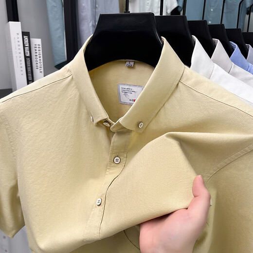 Classic Car (LAOYECHE) pure cotton short-sleeved shirt occupation 2025 summer casual solid color shirt men business formal wear half-sleeved top AN15260 white M