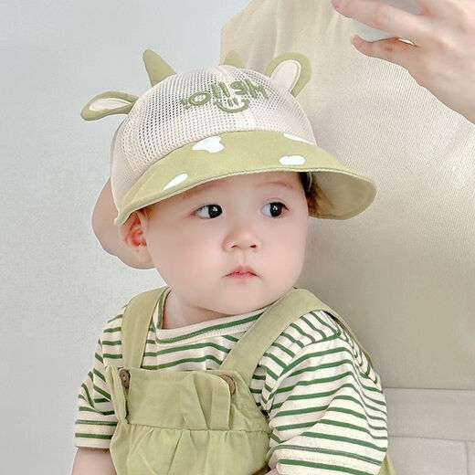 兔兔大文婴幼儿遮阳帽子夏季薄款0-2岁男女童网眼防晒鸭舌帽小童宝宝透气 小鹿绿色 建议5个月-2岁(帽围46-48cm)