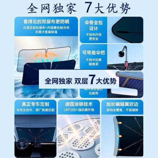 桐汝壁汽车遮阳罩前挡遮阳伞隔热专用防晒前挡风玻璃停车内用车挡板e 通用大号14079任意弯曲1秒遮阳