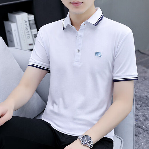 Semir Group's revers T-shirt à manches courtes pour hommes brodé nouveau style col beau mince à manches mi-longues été mince sk5012 blanc M