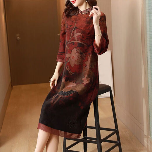RGPX夏季仿真丝连衣裙中老年人夏装女妈妈装50-60岁洋气宽松遮肚裙子 绿色9763 3XL135-145斤 均码