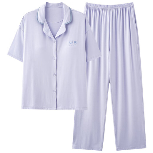 Pijama de Hanrui para mujeres en verano Modal delgado Pantalones de manga corta Gran tamaño Seda de seda de hielo fresco Conjunto de ropa para hombres para hombres N12101 Mujeres 12301 Hombres 170 Modelo de mujeres M