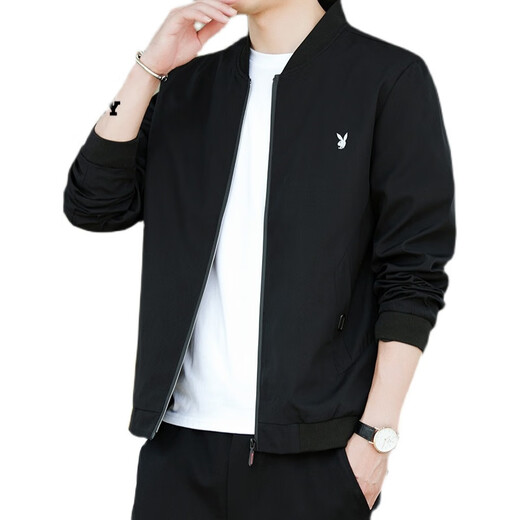 
Playboy's new men's jacket spring and summer jacket men's casual slim body jacket thin breathable baseball uniform workwear trendy and versatile 2030 black (spring and autumn style) M 80-105Jin[Jin equals 0.5 kg]