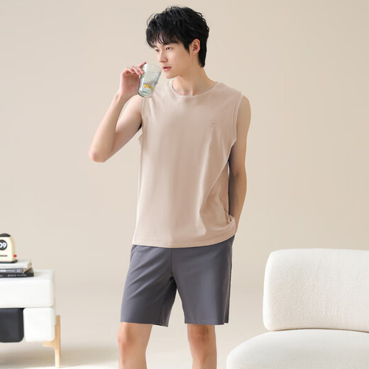 LOYACKIND背心睡衣男薄款纯棉无袖居家服新款休闲家居大码短裤套装夏季青年 42M13657 XL