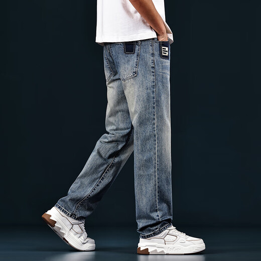 Canelin Kiskha American Retro Gradiente de lavado Jeans Jeans Men's Summer y Autumn High-Light Light-Tight Tendy Brand Bosts Men 702 Retro Blue Regular 28