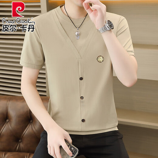 Pier Cardin Summer Ice Seide Strick gefälschte zweiteilige kurzärmelige T-Shirt Herrenkoreaner Stil schlank und kühl und dünn halbärmelig T-Shirt Top 6626 Weiß M 90-110Jin [Jin ist gleich 0,5 kg]
