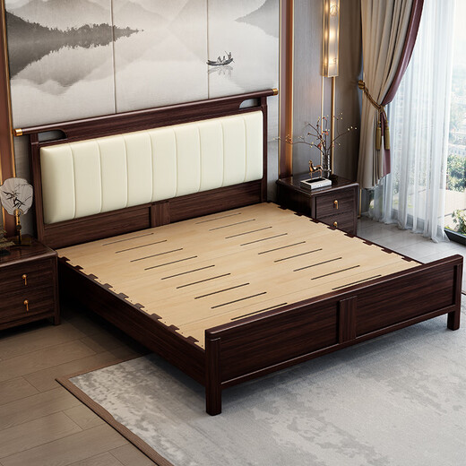 
Laisda new Chinese style black gold solid wood bed master bedroom 1.8 meters double high-end light luxury wedding bed YF9904 1.8 high box + pad