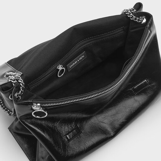CHARLES&KEITH Large Capacity Solid Color Chain Messenger Bag Shoulder Underarm Bag Women's Bag Wedding Bag New Year's Gift CK2-20271514 Black Black Large Bag
