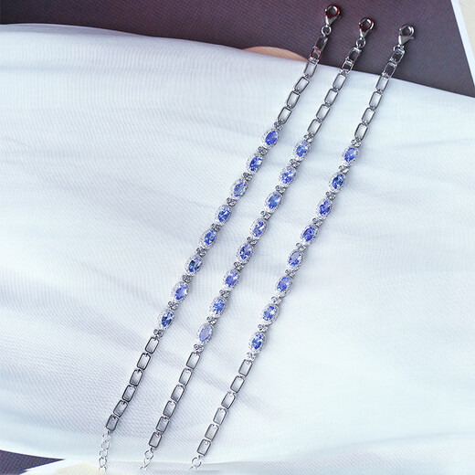 Mori uses high-quality colored gemstones, natural tanzanite sterling silver inlaid bracelet for women, crystal colored gemstones, finely crafted silver jewelry, loose stone about 3*5MM, randomly sent one tanzanite