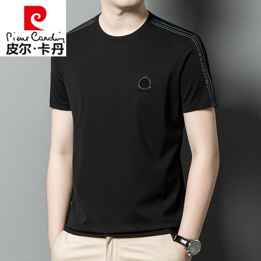 Pierre cardin heavy mulberry silk T-shirt short-sleeved round neck summer half-sleeved versatile casual silk markless top T-shirt base shirt men white-13596KSP L 170 Recommended 120-135Jin [Jin equals 0.5 kg]