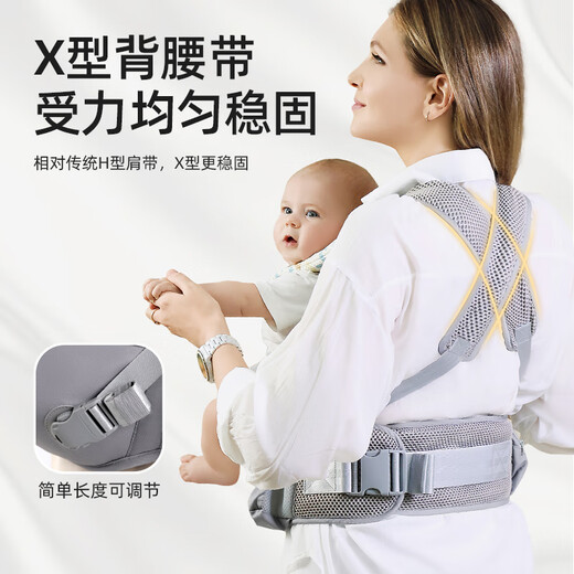 
Aiyuan Mei waist stool baby strap lightweight four seasons two-in-one baby going out simple front-held breathable net summer baby holding artifact Moonlight gray [X shoulder strap not slippery shoulder]