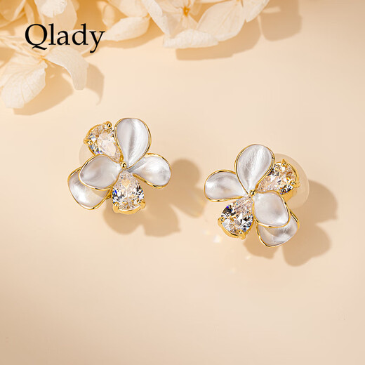 Qlady ear clip women's pierced ear bone clip flower earrings feminine earrings 2025 new high-end birthday gift