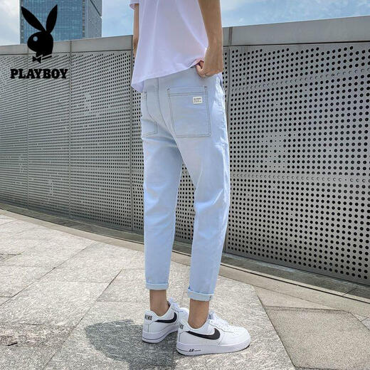 Playboy (Playboy) Hosen für Männer lässige Hosen für Sommer tragen lose und vielseitige trendige Kumpelhosen Straight Jeans für Männer Sommer dünne Männerhosen 673 hellblau/elles Seil XL sammeln Sie Priorität Lieferung]