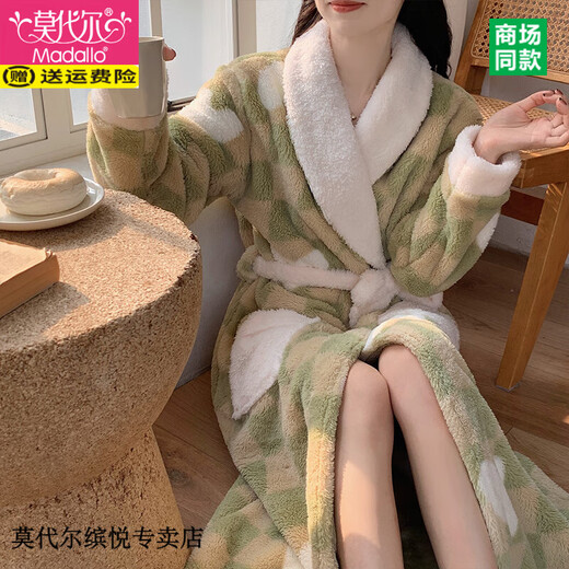 莫代尔睡袍女秋冬季珊瑚绒加厚款睡衣女法兰绒加绒冬天性感浴袍家居服女 QKM902 2XL 180 建议130-150