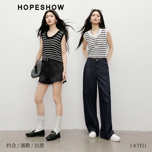 Rothülse 100% Cotton Hohlpullover 2025 Sommer Neue Frauen gestreiftes Schulter rund Hals lässig vielseitig vielseitig Top weißer Hintergrund Blau Streifen 701 m