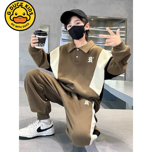 G.Duckkids Little Yellow Ente 2025 New Cool Boy Kontrast Sportpullover Set Frühling und Herbst All-Match Trendy Coffee Color 120 Empfohlene Höhe 110 cm