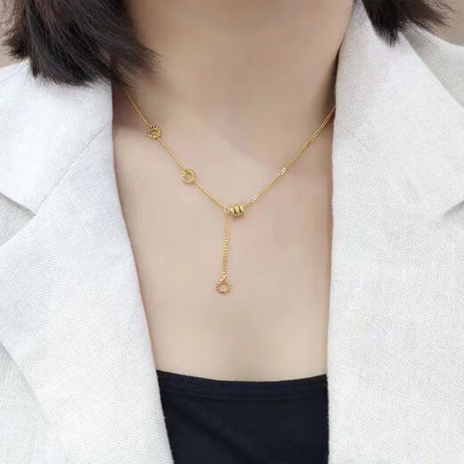 Wanmu Gold 24K Necklace Pure Gold Fashion Small Waist Pendant 9999 Gold Transfer Bead Circle Clavicle Chain for Women 0.01g Small Waist Necklace (One Piece)