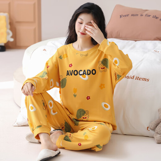 秋冬季大码自带胸垫一体睡衣套装女夏冬天家居服大码可外穿韩版 HRY1047 M (建议75-95斤)