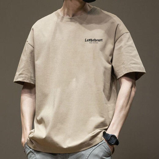 真维斯（Jeanswest）纯棉重磅重磅港风纯色纯棉宽松美式潮流时尚新款T恤短袖男士半袖 黑色1342 L