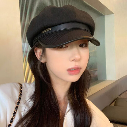 Large head circumference beret hat for women spring and autumn new casual retro face-showing little painter hat versatile octagonal hat coffee color one size adjustable