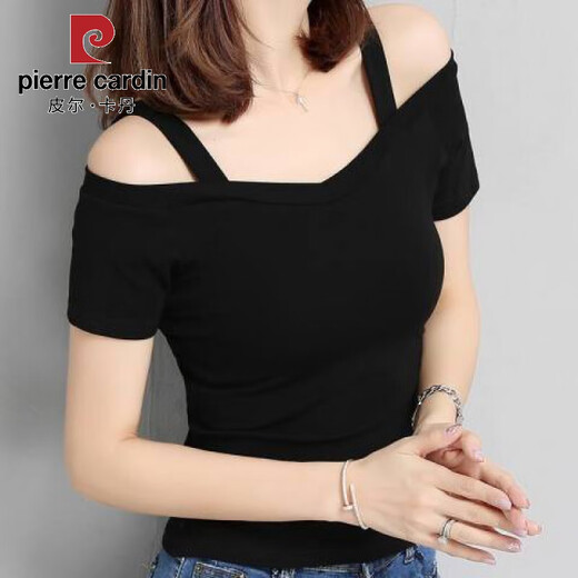 Женская футболка Pier Cardin для женщин в летней корейской версии Black L Off-Bloader Top-Top Top Top Sexy Top Trendy 9923*White 2xl