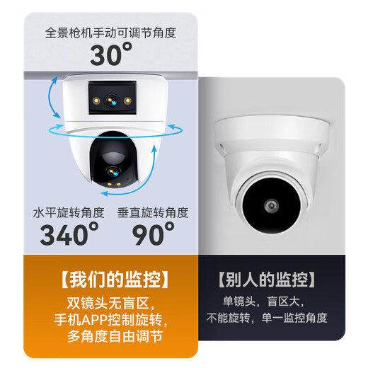 威视达康室内高清摄像头手机远程监控器360无死角带夜视可对话家用wifi吸顶室内楼道入户门口无线摄像头 【WIFI版】双摄联动+智能人形追踪】 64G内存卡