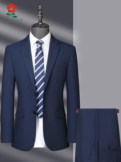 MONTAGUT Middle-aged Men's Suit Three-Piece Set Business Casual Groom's Wedding Groom's Wedding Dress Suit Jacket 9853 Hidden Blue Two-Piece Set Two Button Single Open M 170/M Suitable for 100-115Jin [Jin equals 0.5 kg]