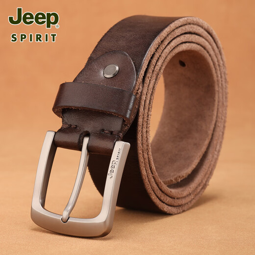 Jeep (Jeep) Courteille de chute de vache, ceinture de jeunesse en cuir authentique pour hommes, boucle de goupille décontractée, ceinture de jeans artisanale pur pour hommes 1047 [boucle de bronze rétro] Ceinture épaissie 120 cm