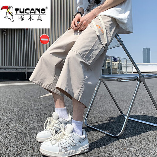 啄木鸟短裤男工装七分裤夏季薄款宽松直筒休闲潮流薄款裤子男裤男装 902杏色 2XL 约140-155斤可穿