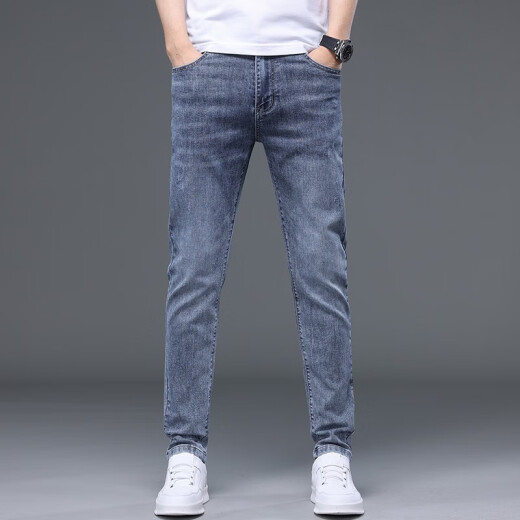 
Giordano (Giordano) broken code Hong Kong summer thin high-end jeans men's new style men's slim feet elastic casual trousers pajamas 1048 blue one size 28