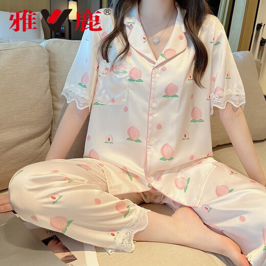 Yalu [Dólar dulce] Pajama de ropa de casa pequeña para mujeres Traje de verano delgado Seda de agua fría delgada pantalones de manga corta Yfy-9905 [pantalones de manga corta] M [recomendado 80-100Jin [Jin equivale a 0,5 kg]]]