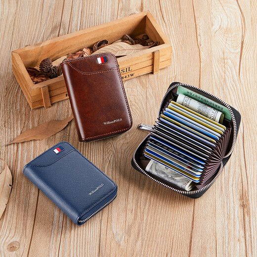 Williampolo Kaiser Paul Card Bag Herren neuer Lederkartenbeutel Brieftasche mit großer Kapazität Access Control Card Hülle Multi-Card-Kartenbeutel 9 Karten-Schwarze Kreuzmuster