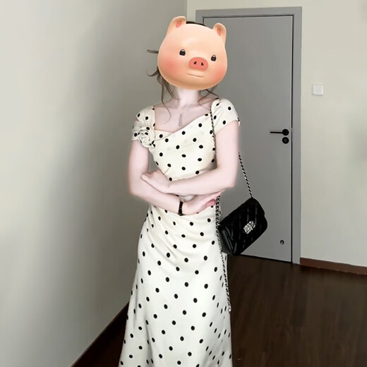 ZaoMei French temperament white polka dot dress women's clothing summer 2025 new three-dimensional flower waist-packing hip long skirt Polka dot dress M