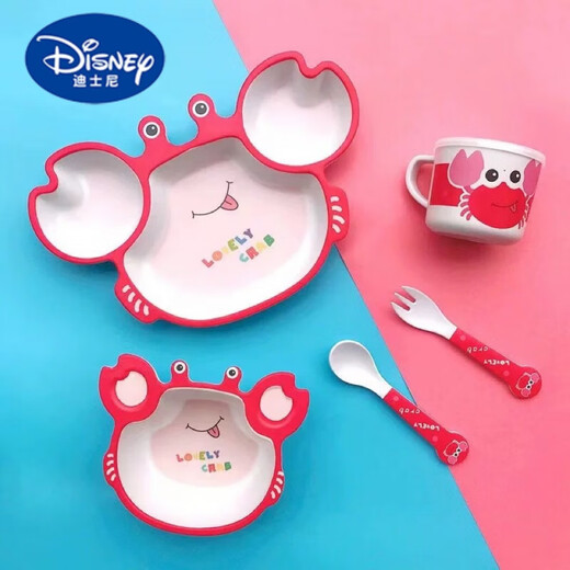 Disney -Cartoon Bambusfaser Kindergeschirrs Set Haushaltssaugung Cup Bowl Baby Plaid Teller Baby ergänzende Lebensmittelschale Löffel Little Wale 02 Wert 5 Stück Set Set