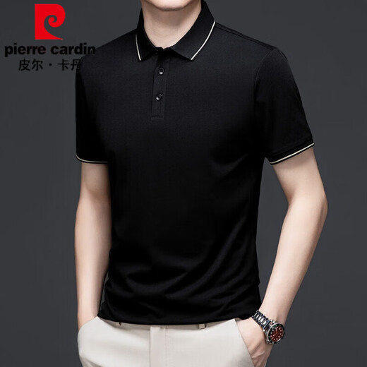 皮尔卡丹（pierre cardin）男士短袖t恤桑蚕丝翻领中老年polo衫爸爸装冰感丝上衣 白色5012 M