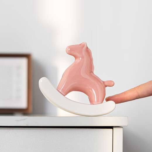HOI KONG creative ceramic rocking horse interesting small ornaments new Chinese style national trend small pink horse tea space tea room tea table decoration national style ceramic rocking horse cyan