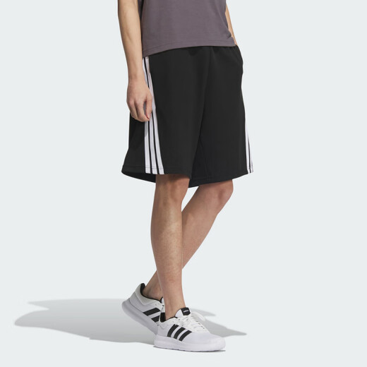 阿迪达斯 （adidas）男裤运动裤宽松舒适透气针织休闲短裤KC3897 黑色  XL 