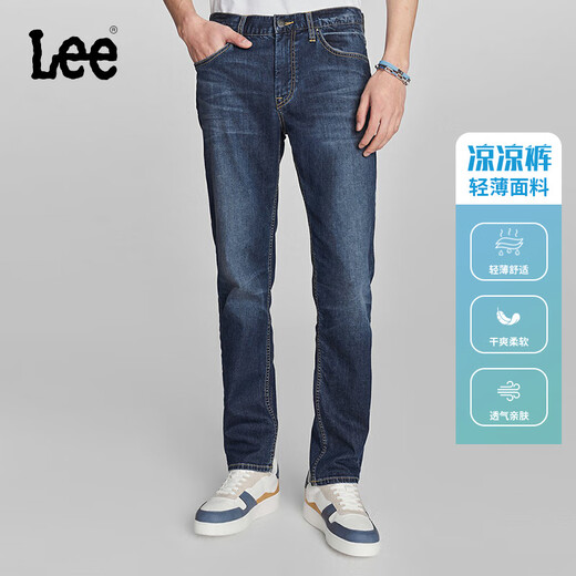 Lee【张凌赫代言】凉凉裤723修身中腰直脚中深蓝轻薄男牛仔裤潮流 中深蓝 31