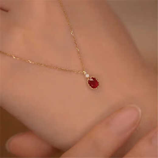 Hunter 18k gold inlaid pigeon blood stone necklace for women, French retro, compact, exquisite, light luxury, niche clavicle chain, red, choose bare stone for customization, contact customer service