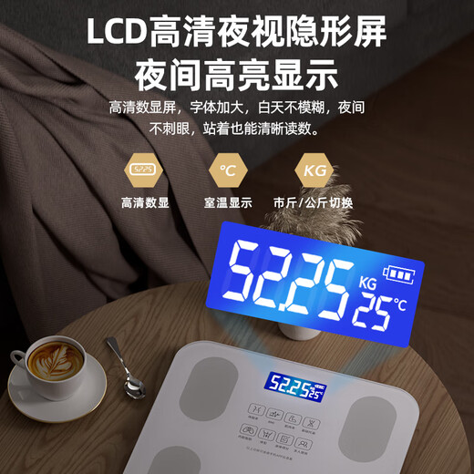 HYUNDAI体重秤家用精准电子秤智能体重称减肥专用体脂秤充电子称重计 送父母长辈父亲节礼物 【体重秤-电池款】精准称重+LCD屏+可测室温