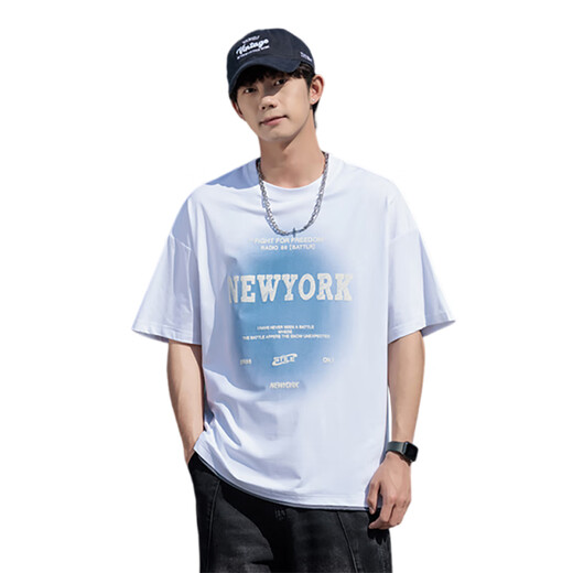 Langer Taozi-Eis Silk Kühle Kurzärärt-T-Shirt-Männer Sommerbrief drucken halbärmelige Männer loser Top Teenager Sorona T-Shirt 9904 Weiß 2xl (ca. 150-170jin [Jin gleich 0,5 kg] tragbar)