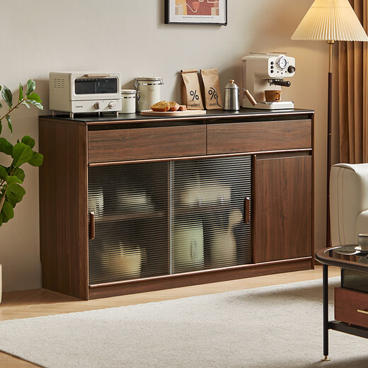 
Lin's home sideboard integrated with solid wood strips tea cabinet walnut color wine cabinet medieval style tea cabinet storage cabinet UM3T [Floor-standing high cabinet] sideboard 1.5*1.9m