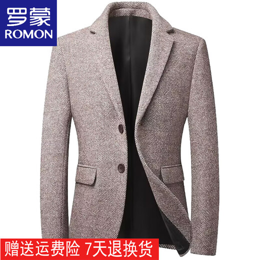 罗蒙（ROMON）2025新款羊毛西装外套时尚中老年男士春秋季厚款修身毛呢休闲西服 深灰色 实物偏深 3XL 190【建议160-175斤穿】