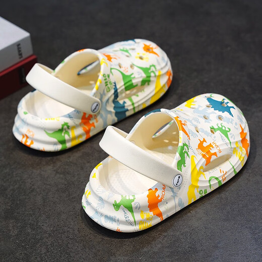 Chaussures pour enfants hongxing boys pantoufles Chaussures de trous 2025 Nouveau été pour enfants anti-glissement Anti-odor Slippers Soft Sole extérieure jaune vert orange dragon 26