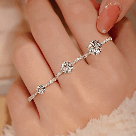 Pt950 platinum six prong row diamond 1 carat moissanite diamond ring women's platinum proposal wedding ring as a gift for girlfriend, light luxury micro-set main diamond 50 points, closed size 12, finger circumference 51-52mm