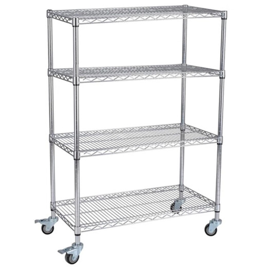车间仓库镀铬不锈钢货架带轮线网置物架物料架展示架可移动 四层加粗立柱高1500*带地脚 加强版1518长*609宽MM)