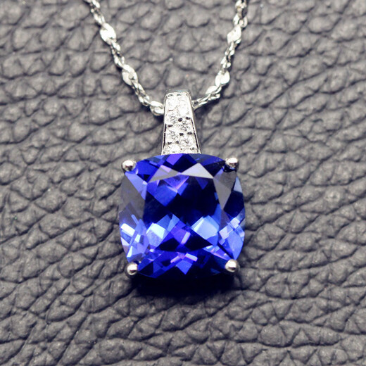 Huaiyin fat square pillow-shaped tanzanite sapphire pendant necklace colorful pink fused tanzanite square pendant sterling silver women's jewelry white gold (with chain)