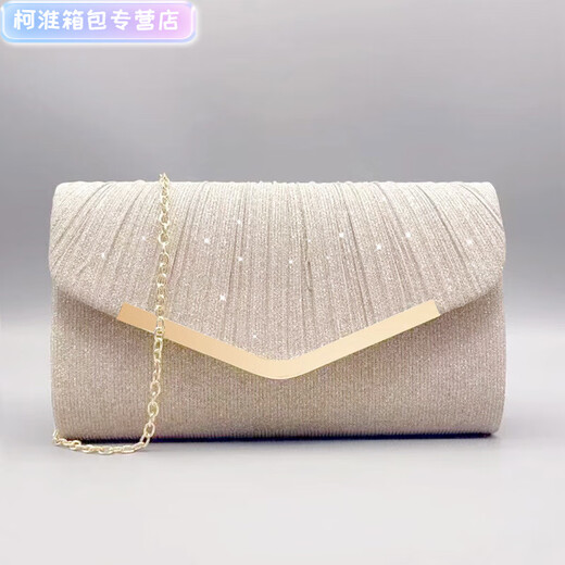 Henglan fashion clutch, European and American style envelope, ladylike temperament dinner dress, banquet wedding cheongsam bag, triangular gold edge and champagne color