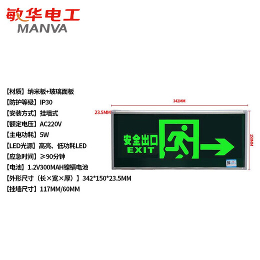 Minhua Electrician (MINHUA) Jingcang Sufa Fire Emergency Sign Light Safety Exit Indicator LED Evacuation Sign (2 Pack) Right-facing M3515